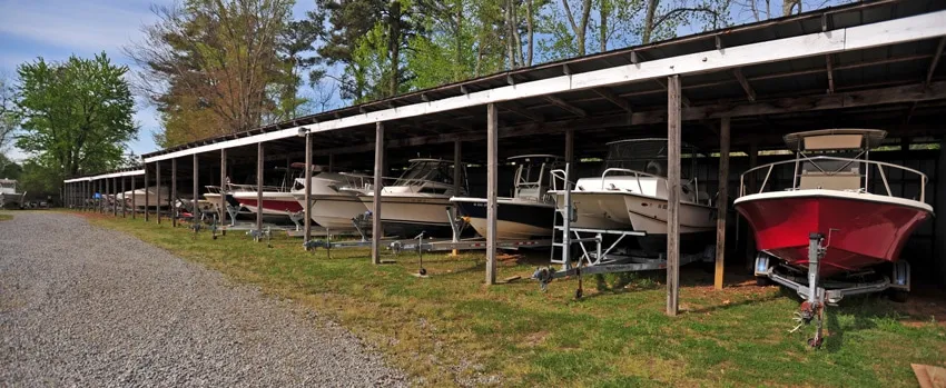 Boat on a trailer being prepared for seasonal storage