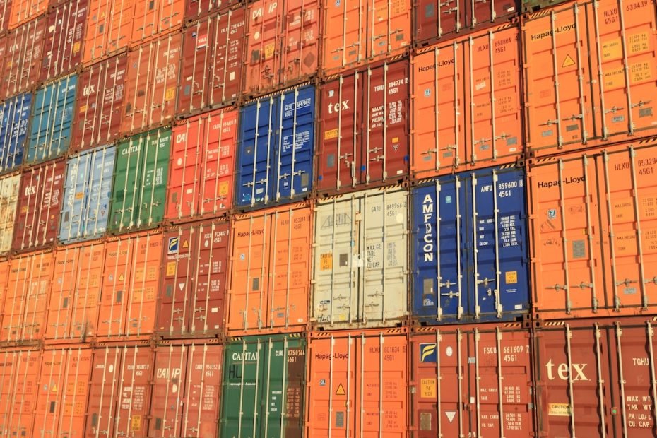 Blue, white, orange, and brown storing containers.