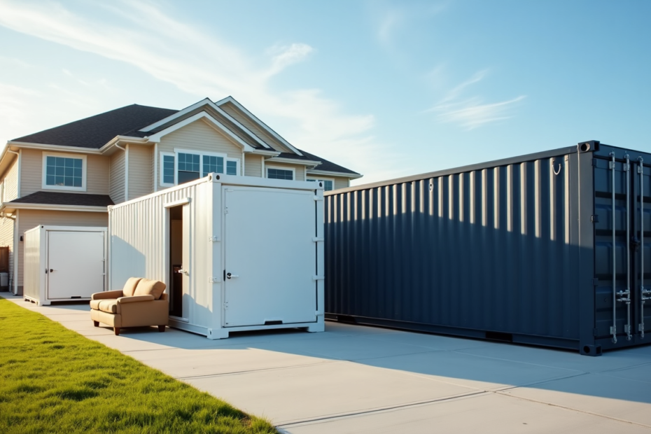 Portable moving unit placed in a residential driveway for loading