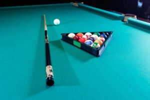 pool balls and cues