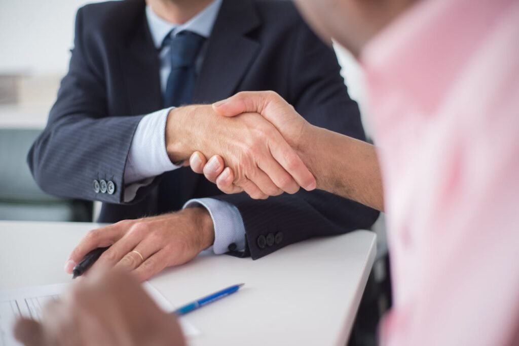 A handshake between two people